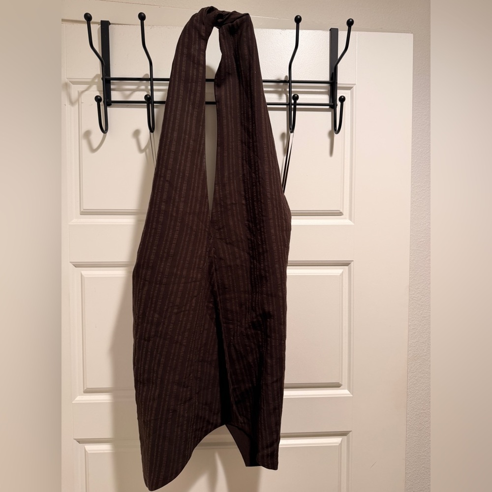 Zara Linen Blend Brown Striped Halter Too